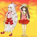  artist_request black_hair fujiwara_no_mokou hat hot houraisan_kaguya long_hair multiple_girls ribbon skirt touhou white_hair 