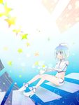  bad_id bad_pixiv_id blue_eyes blue_hair elbow_gloves gloves midriff pixiv pixiv-tan short_hair sitting solo star yusorate 