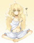  ahoge armpits bad_id bad_pixiv_id barefoot blonde_hair bloomers flat_chest kirisame_marisa lingerie long_hair messy_hair midriff navel ofuro_mantarou scratching sitting sketch solo strap_slip touhou underwear white_bloomers yellow_eyes 