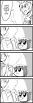  4koma :3 bad_id bkub blush chen comic earrings food greyscale hard_translated hat jewelry ladle monochrome multiple_girls pillow_hat pot shirt_tug sleeve_tug soup steam tasting touhou translated two-tone_background wide_sleeves yakumo_ran 