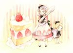  bad_id bad_pixiv_id cake cake_dress food food_themed_clothes fruit kuko minigirl multiple_girls original pastry spoon strawberry strawberry_shortcake 