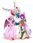  bad_id bad_pixiv_id bat_wings blonde_hair blue_hair book fang flandre_scarlet hat hong_meiling izayoi_sakuya long_hair machiko_(beard) maid multiple_girls patchouli_knowledge purple_hair red_eyes red_hair remilia_scarlet ribbon short_hair silver_hair tears thighhighs touhou wings 