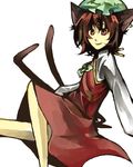  animal_ears cat_ears cat_tail chen china_dress chinese_clothes dress earrings hat jewelry lowres short_hair solo tail touhou 