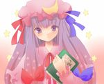  bad_id bad_pixiv_id book crescent crescent_hair_ornament hair_ornament hair_ribbon hat patchouli_knowledge purple_eyes purple_hair ribbon solo star tetsuo touhou 