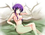  aquarion_(series) aquarion_evol bow breasts green_eyes hair_bun kenmiko medium_breasts mikono_suzushiro nipples nude onsen purple_hair solo 