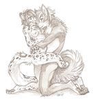  anthro black_and_white breasts canine dagger_leonelli dog duo feline female husky interspecies leopard licking male mammal monochrome muse nipples nude sex sketch snow_leopard straight tongue 