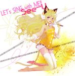  animal_ears asga bad_id bad_pixiv_id bare_shoulders blonde_hair blue_eyes cat_tail character_name gloves kemonomimi_mode long_hair microphone open_mouth seeu skirt smile solo staff_(music) tail thighhighs very_long_hair vocaloid white_legwear zettai_ryouiki 