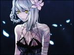  bandages braid flower hair_flower hair_ornament kaine_(nier) lingerie negligee nier nier_(series) short_hair silver_hair simple_background solo underwear yellow_eyes yurizuka_(sergeant_heart) 