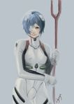  ayanami_rei blood blue_hair bodysuit breasts covered_nipples hair_ornament lance_of_longinus medium_breasts neon_genesis_evangelion plugsuit red_eyes short_hair signature solo solusemsu tears white_bodysuit work_in_progress 