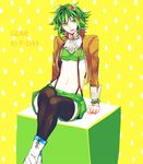  bad_id bad_pixiv_id character_name goggles goggles_on_head green_eyes green_hair gui gumi megpoid_(vocaloid3) midriff navel open_mouth short_hair shorts sitting sketch smile solo suspenders thighhighs vocaloid 