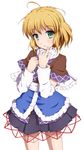  absurdres ahoge arm_warmers arms_up blonde_hair green_eyes hand_on_own_chest highres mizuhashi_parsee open_mouth sash scarf shirt short_hair skirt solo touhou wahrheit_9 