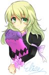  1girl blonde_hair creature doll dress elise_lutus elize_lutus eyes_closed frills green_eyes ribbon tales_of_(series) tales_of_xillia teepo_(tales) tippo 