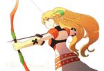  1girl ahoge back bow_(weapon) breasts cosplay detached_sleeves milla_maxwell multicolored_hair nanaly_fletch tales_of_(series) tales_of_destiny_2 tales_of_xillia twintails weapon 