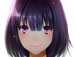 bad_id bad_pixiv_id bangs close-up closed_mouth eyebrows_visible_through_hair face hair_between_eyes lips looking_at_viewer minami_haruya original portrait purple_eyes purple_hair short_hair simple_background smile solo white_background 