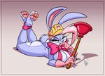  bow breasts butt easter_booby eltonpot esther_b female gloves hair hard_hat helmet lagomorph lying mammal on_front pawpads paws pink_eyes pink_hair plunger rabbit solo whiskers 