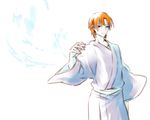  black_eyes fate/zero fate_(series) japanese_clothes jun_(kyurisin) kimono male_focus orange_hair solo uryuu_ryuunosuke water white_background yukata 