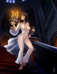  barefoot black_hair book breasts candelabra candle covered_nipples large_breasts lips long_hair navel nightgown nipples original pubic_hair ruben_de_vela see-through solo stairs yellow_eyes 