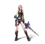  artist_request bare_shoulders blue_eyes boots cross-laced_footwear epaulettes final_fantasy final_fantasy_xiii fingerless_gloves gloves highres jewelry lips navel necklace pink_hair serah_farron short_shorts shorts sleeveless solo sword thigh_strap weapon 