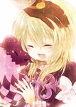  1boy 1girl alvin_(tales) alvin_(tales_of_xillia) blonde_hair blush coat doll elise_lutus elize_lutus eyes_closed frills gloves ribbon tales_of_(series) tales_of_xillia teepo_(tales) tippo 