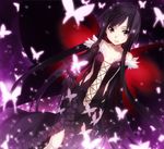  accel_world antenna_hair bare_shoulders black_hair bug bunbun butterfly butterfly_wings dress elbow_gloves gloves hairband insect kuroyukihime long_hair outstretched_arm parted_lips purple_eyes very_long_hair wings 