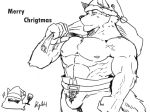  2018 abs anthro asiahao520 canine christmas clothing fur hat hi_res holidays male mammal muscular muscular_male pecs santa_hat solo wolf 