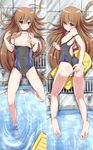  anus bad_id bad_pixiv_id barefoot blush brown_eyes brown_hair cameltoe chunyan competition_swimsuit covered_navel dakimakura drain_(object) feet flat_chest hair_spread_out kickboard long_hair looking_at_viewer lying multiple_views nipples on_back on_stomach one-piece_swimsuit ookami-san ookami_ryouko petite pool_ladder poolside pussy ripples soles swimsuit swimsuit_aside uncensored water wet 