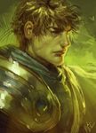  armor brown_hair garen_crownguard green_eyes katie_de_sousa league_of_legends male_focus profile shoulder_pads signature upper_body 