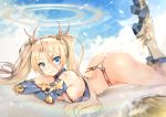  aqua_eyes armor ass blonde_hair boots bradamante breasts cleavage clouds elbow_gloves fate/grand_order fate_(series) gloves halo khanshin long_hair sky twintails 