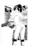  ass baba_yasushi bad_id bad_pixiv_id blush boxing_gloves breasts greyscale highres karate_shoukoushi_kohinata_minoru looking_back misaki_nana monochrome panties sideboob small_breasts thighhighs topless underwear 