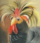  acrylic avian bird feral looking_at_viewer low_res painting polish_crested_chicken rooster solo source_request traditional_media unknown_artist 