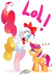  2012 avian beak bird blue_eyes chicken equine feathers female friendship_is_magic hair halloween horse iopichio long_hair my_little_pony outfit pegasus pink_hair pinkie_pie_(mlp) pony purple_hair scootaloo_(mlp) short_hair smile wings young 