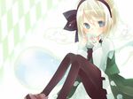  bad_id bad_pixiv_id black_hairband blue_eyes cup hairband holding konpaku_youmu konpaku_youmu_(ghost) pantyhose shoes silver_hair sitting solo tensousui touhou 