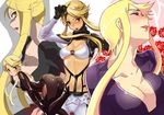  ass bad_id bad_pixiv_id bent_over blonde_hair blush bodysuit breasts brown_eyes cameltoe center_opening cleavage fishnets gloves kasuga_(sengoku_basara) large_breasts legs long_hair looking_at_viewer looking_back maccyman multiple_persona sengoku_basara thigh_gap thighs yellow_eyes 