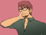 alternate_hairstyle bespectacled bigdeal brown_hair facial_hair glasses highres kaburagi_t_kotetsu male_focus simple_background solo stubble tiger_&amp;_bunny yellow_eyes 