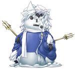  blue_eyes full_body letty_whiterock mazeran melting no_humans persona polearm purple_hair snowman touhou transparent_background trident weapon 