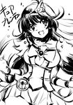  breasts cosplay fang greyscale hair_ornament inoue_sora large_breasts long_hair magical_girl miniskirt monochrome nazume_mikuru open_mouth precure skirt solo translation_request zero_in 