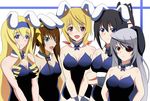  animal_ears bad_id bad_pixiv_id black_hair blonde_hair blue_eyes blush breasts brown_hair bunnysuit cecilia_alcott charlotte_dunois cleavage detached_collar eyepatch fang frown hairband huang_lingyin infinite_stratos laura_bodewig medium_breasts multiple_girls open_mouth purple_eyes red_eyes sd shinonono_houki silver_hair small_breasts smile wrist_cuffs 
