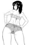  ass back bandages bandeau contrapposto cutoffs denim denim_shorts dimples_of_venus dr.p flat_ass greyscale hands_on_hips kanbaru_suruga long_hair looking_back monochrome monogatari_(series) nisemonogatari short_shorts shorts solo standing 