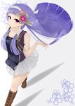  bad_id bad_pixiv_id bangs blue_hair blunt_bangs boots hair_ornament hair_tubes hair_tucking hairband kannagi long_hair michitose_michiru nagi pleated_skirt purple_eyes skirt smile solo walking white_skirt 