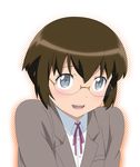  brown_hair glasses grey_eyes highres ore_no_imouto_ga_konna_ni_kawaii_wake_ga_nai school_uniform semi-rimless_eyewear short_hair simple_background smile_(rz) solo tamura_manami under-rim_eyewear vector_trace 