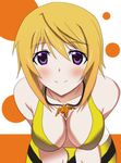  bad_id bad_pixiv_id bikini blonde_hair blush breasts charlotte_dunois cleavage infinite_stratos jewelry large_breasts leaning_forward necklace purple_eyes sd smile solo swimsuit 