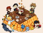  black_hair blue_hair breaking brown_hair chikorita crystal_(pokemon) cyndaquil eating eevee food fruit gen_1_pokemon gen_2_pokemon gold_(pokemon) handheld_game_console hat kotatsu kotone_(pokemon) mandarin_orange marill multiple_boys multiple_girls nintendo_ds nintendo_dsi ookido_green pikachu pokemon pokemon_(creature) pokemon_(game) pokemon_gsc pokemon_hgss pokemon_rgby red_(pokemon) red_(pokemon_rgby) red_hair short_hair silver_(pokemon) table tomoyami totodile twintails 