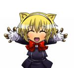  ^_^ aegis_(persona) blonde_hair bow chibi closed_eyes headphones kemonomimi_mode open_mouth outstretched_arms persona persona_3 school_uniform segami_daisuke short_hair skirt smile solo 