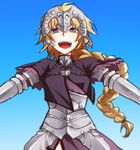  :d armor armored_dress blonde_hair braid dress fate/apocrypha fate_(series) gauntlets headpiece jeanne_d'arc_(fate) jeanne_d'arc_(fate)_(all) long_hair open_mouth purple_eyes single_braid smile solo tukno very_long_hair 