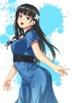  :d black_hair blue_eyes dress flower hair_flower hair_ornament highres long_hair open_mouth paintedmike sanka_rea sankarea smile solo 