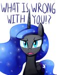  blue_eyes blue_hair cutie_mark dialog dialogue english_text equine female feral friendship_is_magic hair horn horse looking_at_viewer mammal my_little_pony negativefox plain_background pony princess_luna_(mlp) solo text white_background winged_unicorn wings 
