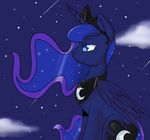  cloud crown cutie_mark equine female feral friendship_is_magic horn looking_away looking_away_from_viewer lustrous-dreams mammal my_little_pony necklace princess_luna_(mlp) shooting_star sky solo stars the-sweet-queen winged_unicorn wings 