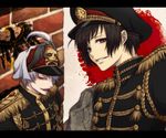  axis_powers_hetalia bad_id bad_pixiv_id black_hair colorized epaulettes hat japan_(hetalia) letterboxed maka_(8888) multiple_boys prussia_(hetalia) red_eyes short_hair skull_and_crossbones tokiwa_(kazushima_yamito) uniform 