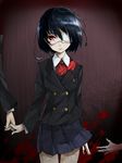  absurdres another black_hair blood eyepatch fumi11gou highres holding_hands misaki_mei red_eyes school_uniform skirt 