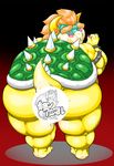  beige_skin big_breasts blush bowser breasts butt censored crossgender cyan_skin female hair koopa looking_back mario_bros muscles nintendo obese orange_hair overweight pink_nails plain_background presenting presenting_hindquarters raised_hands red_background scalie shell short_tail solo spiked_armlet spiked_bracelet spikes spotlight standing super_mario_bros. sweat sweatdrop translated translation_request video_games yellow_eyes yellow_skin 